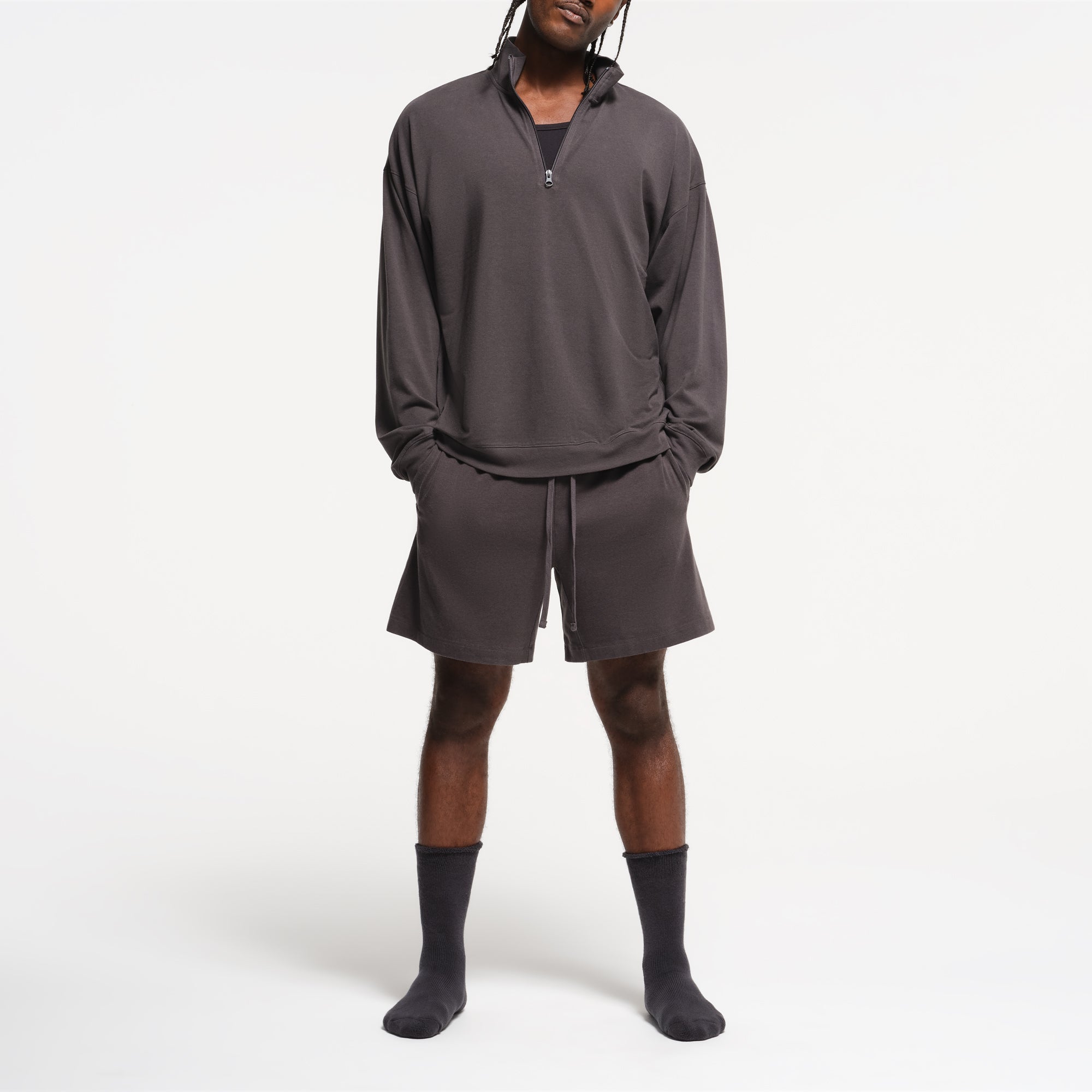 JERSEY LOUNGE MENS RELAXED QUARTER ZIP PULLOVER | ASH