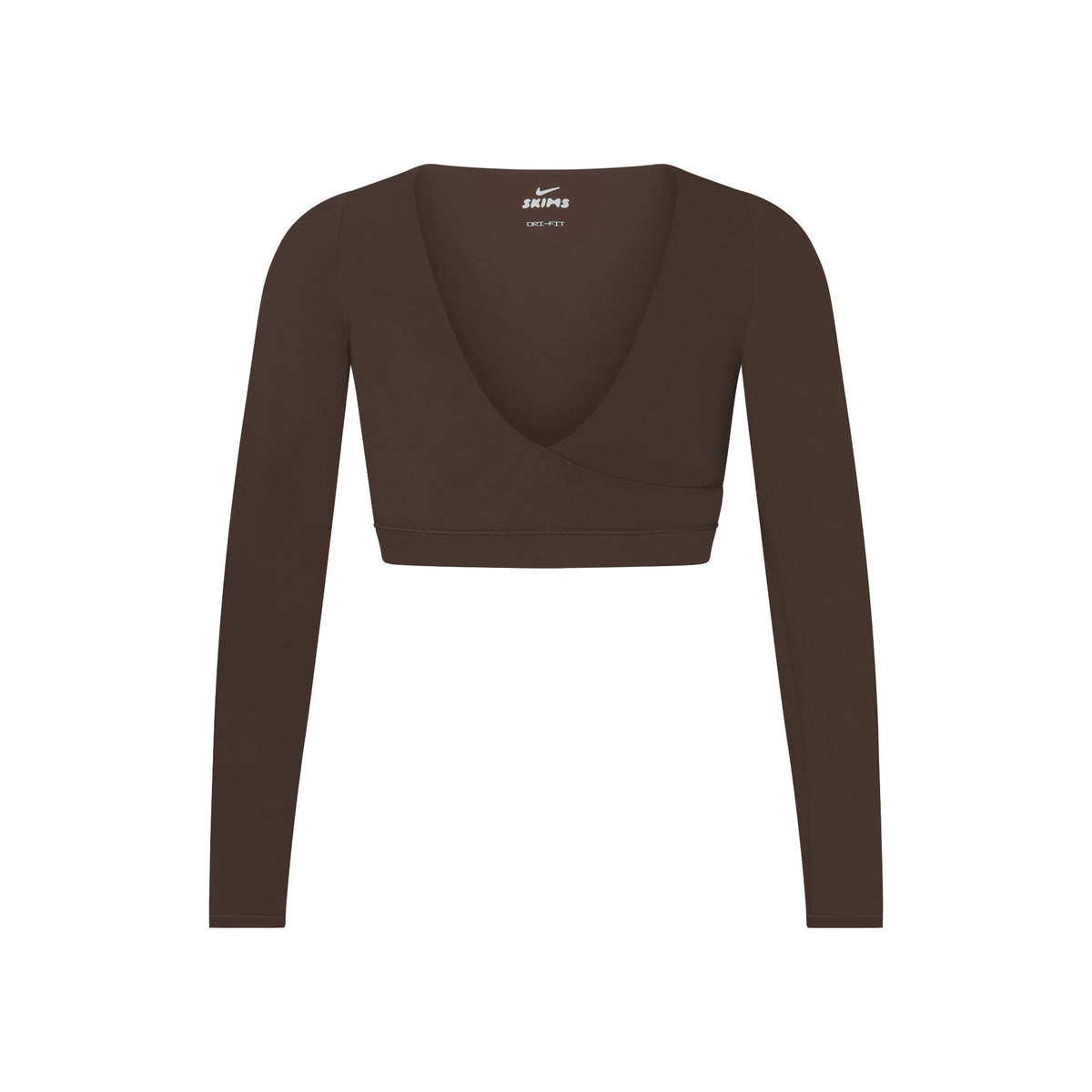 NikeSKIMS MATTE WRAP LONG SLEEVE CROPPED TOP | DARK SEPIA