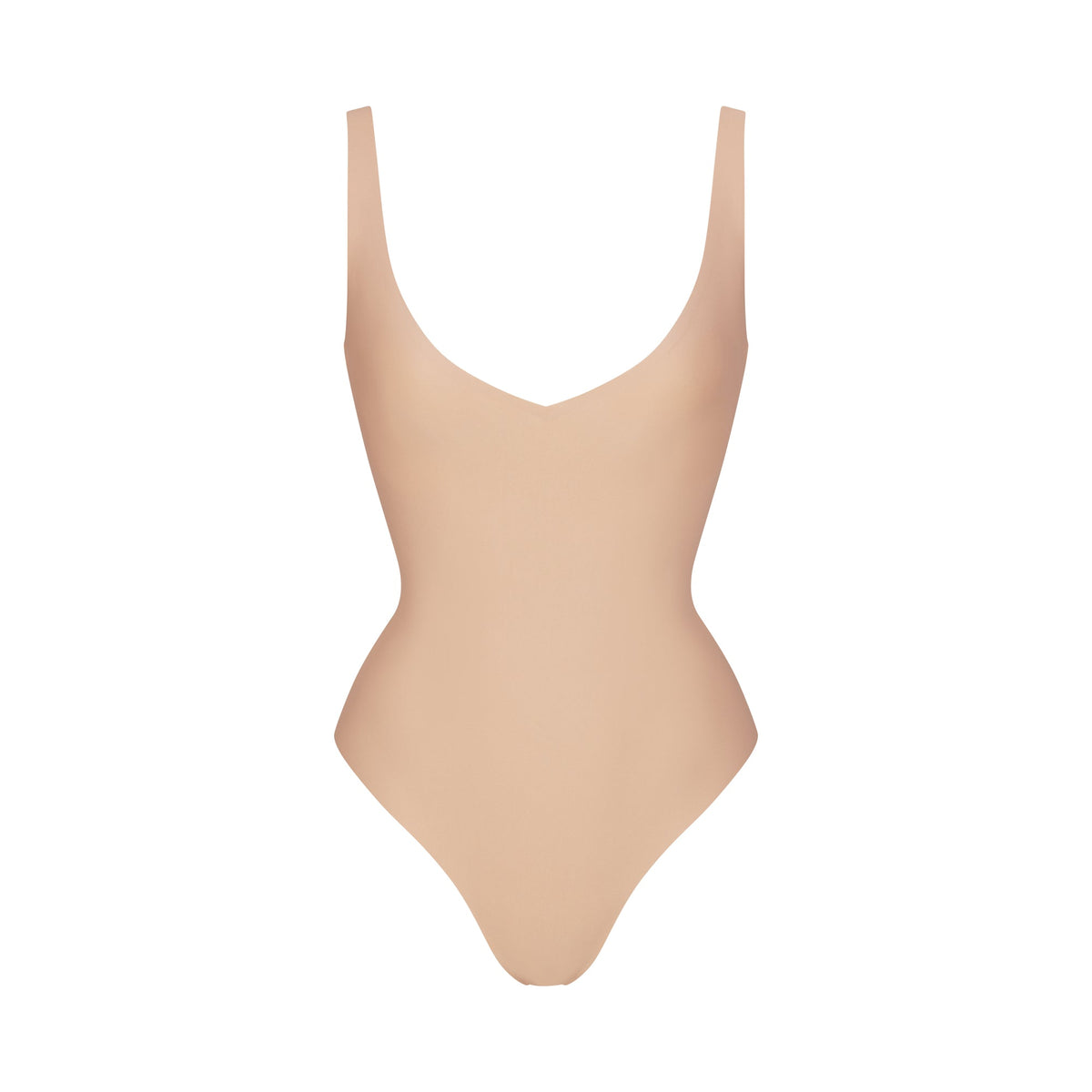 SKIMS BODY UNLINED PLUNGE THONG BODYSUIT | CLAY