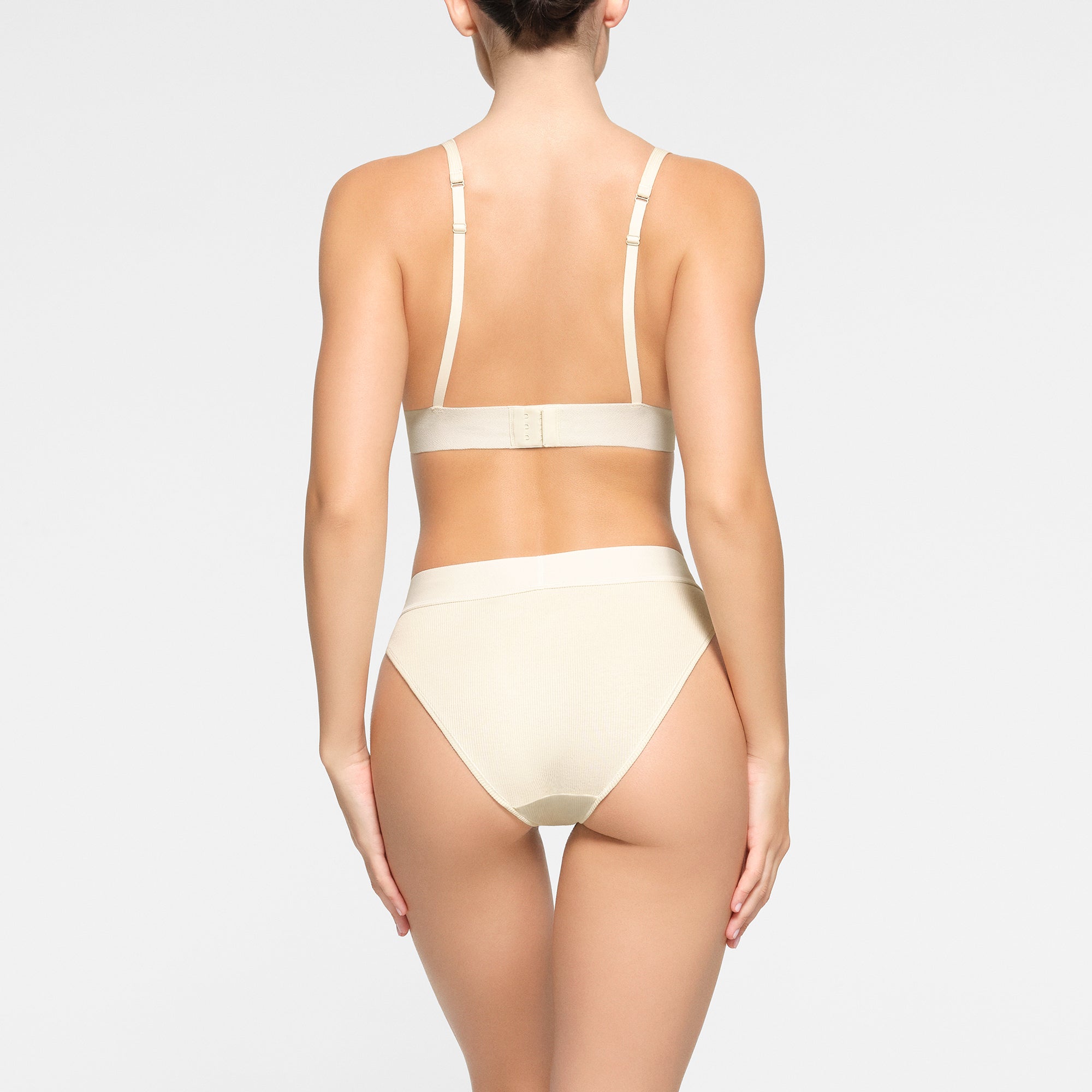 COTTON RIB PLUNGE BRALETTE | BONE