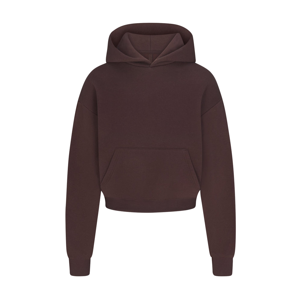 COTTON FLEECE CROPPED HOODIE WITH EMBOSSED LOGO | ESPRESSO