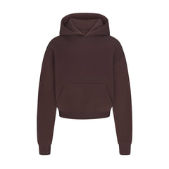 COTTON FLEECE CROPPED HOODIE WITH EMBOSSED LOGO | ESPRESSO
