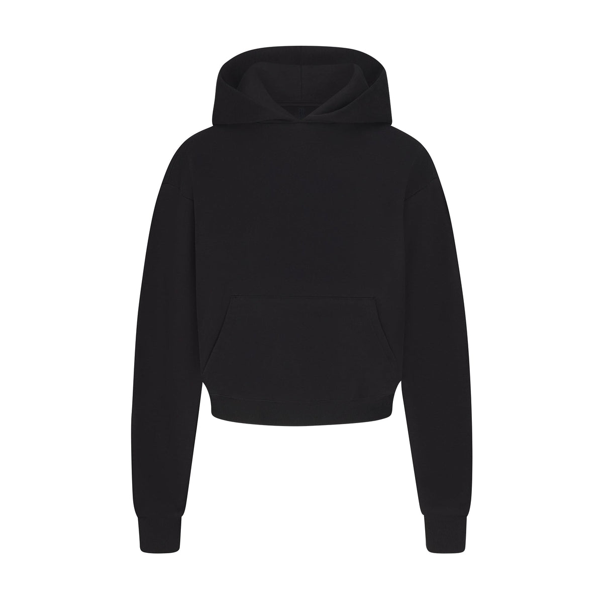 COTTON FLEECE CROPPED HOODIE WITH EMBOSSED LOGO | ONYX