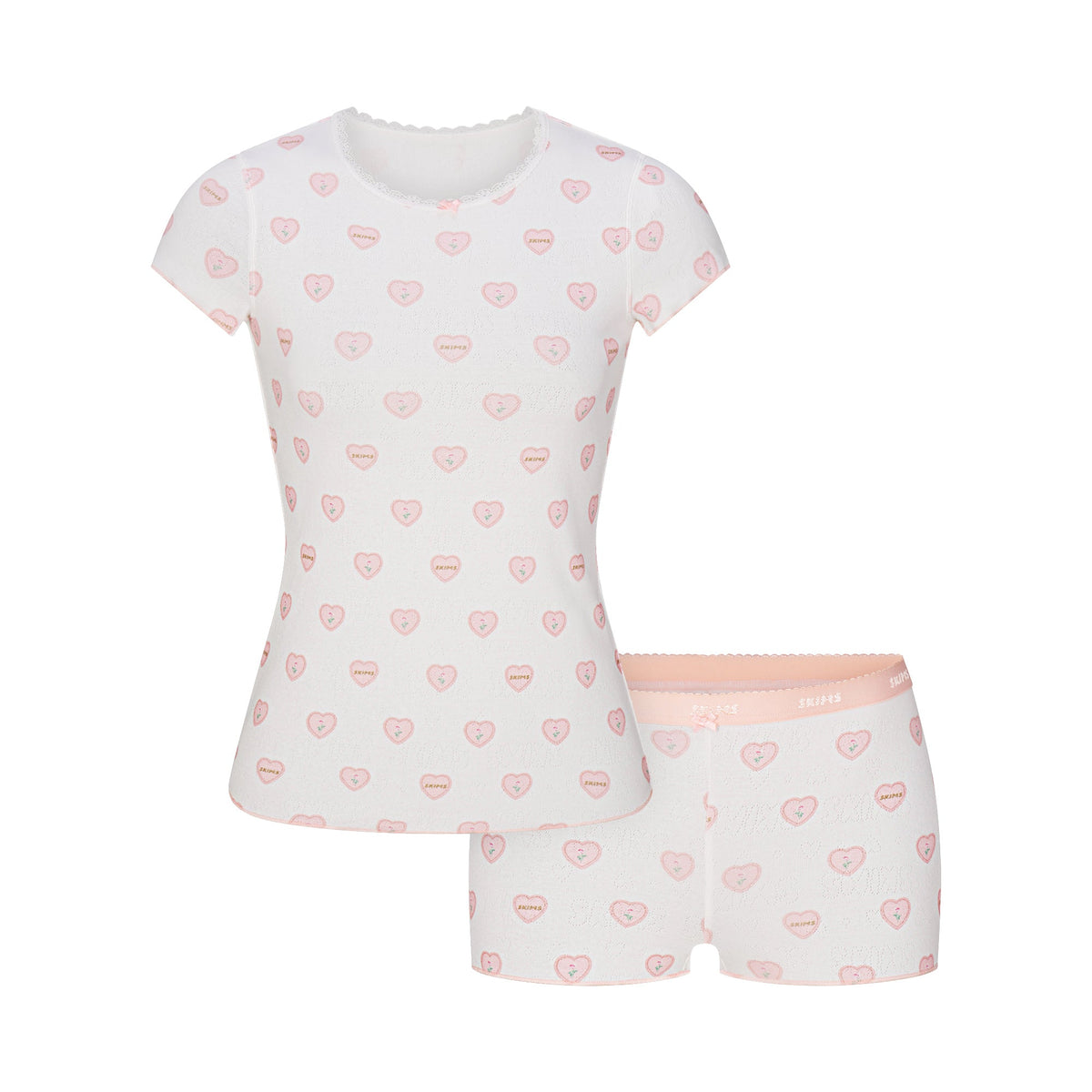 LOGO POINTELLE BABY TEE AND MICRO SHORT SET | SNOW LACE HEARTS