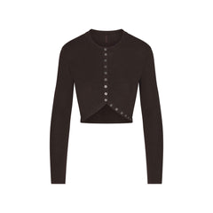 ESSENTIAL KNIT ROUNDED CROPPED CARDIGAN | ESPRESSO