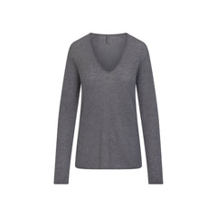 AIRY CASHMERE V-NECK PULLOVER | DARK HEATHER GREY