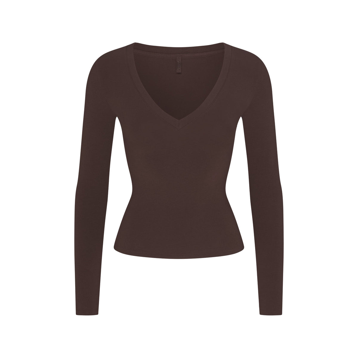 COTTON JERSEY V NECK LONG SLEEVE TOP  | ESPRESSO