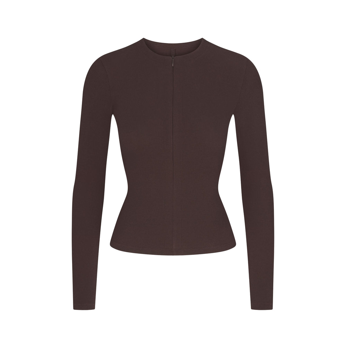 COTTON RIB ZIP UP TOP | ESPRESSO