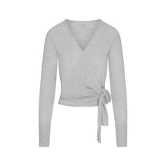 ESSENTIAL KNIT WRAP SWEATER | MID HEATHER GREY