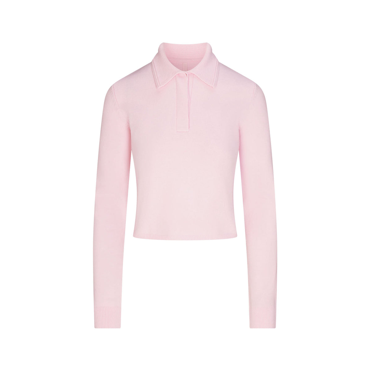 SWEATER KNIT LONG SLEEVE CROPPED POLO | CHERRY BLOSSOM