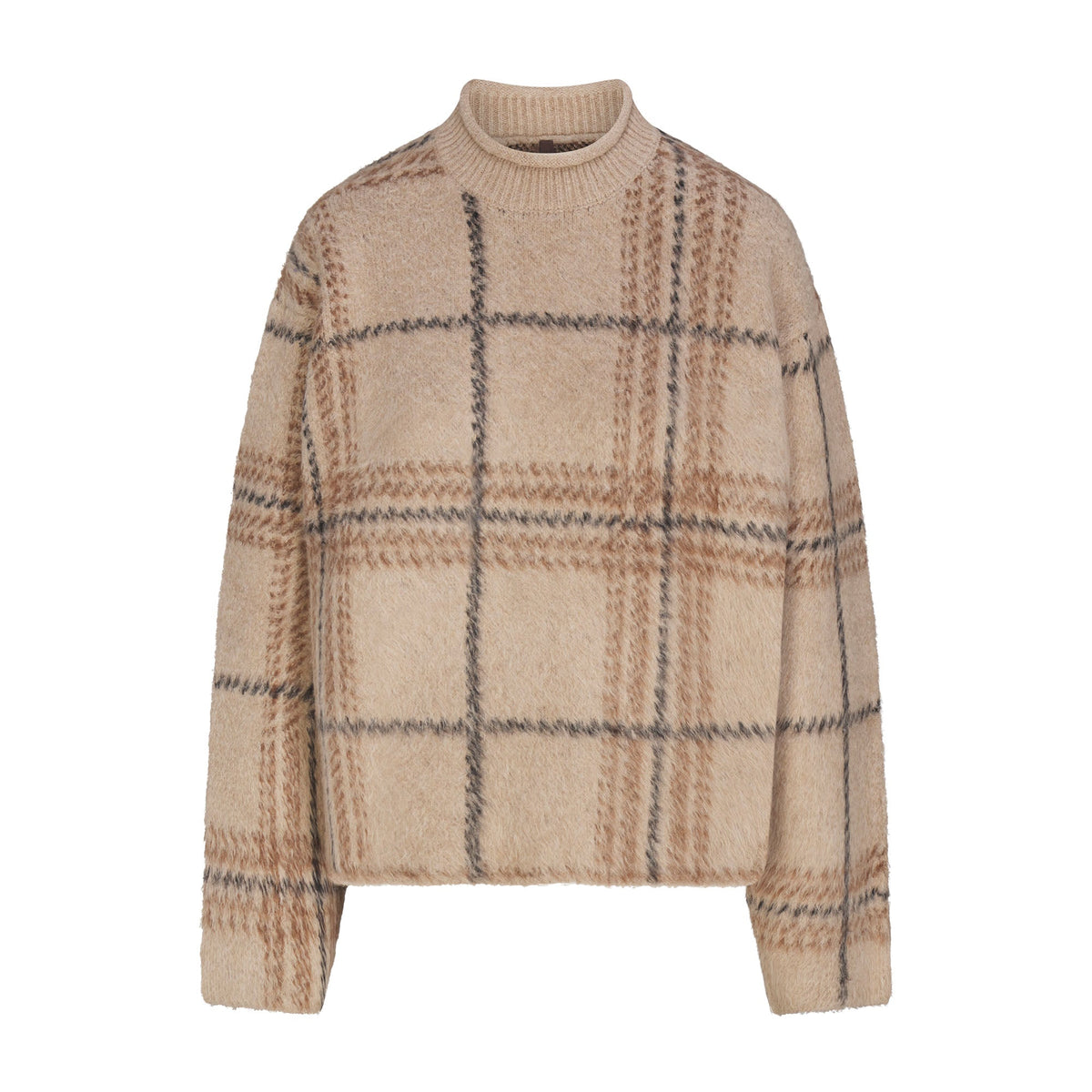 TEXTURED KNIT BRUSHED BOXY PULLOVER | NEUTRALS BIG HOLLY PLAID