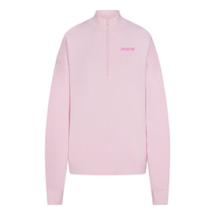 COTTON FLEECE MOCK NECK QUARTER ZIP WITH EMBOSSED LOGO | CHERRY BLOSSOM