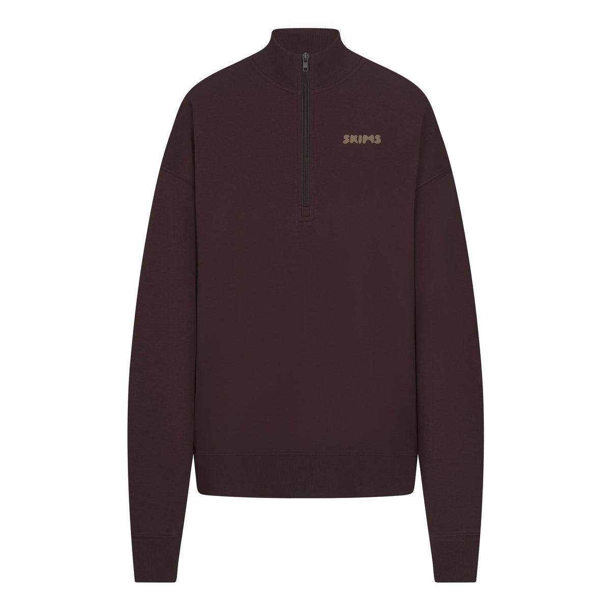 COTTON FLEECE MOCK NECK QUARTER ZIP WITH EMBOSSED LOGO | ESPRESSO