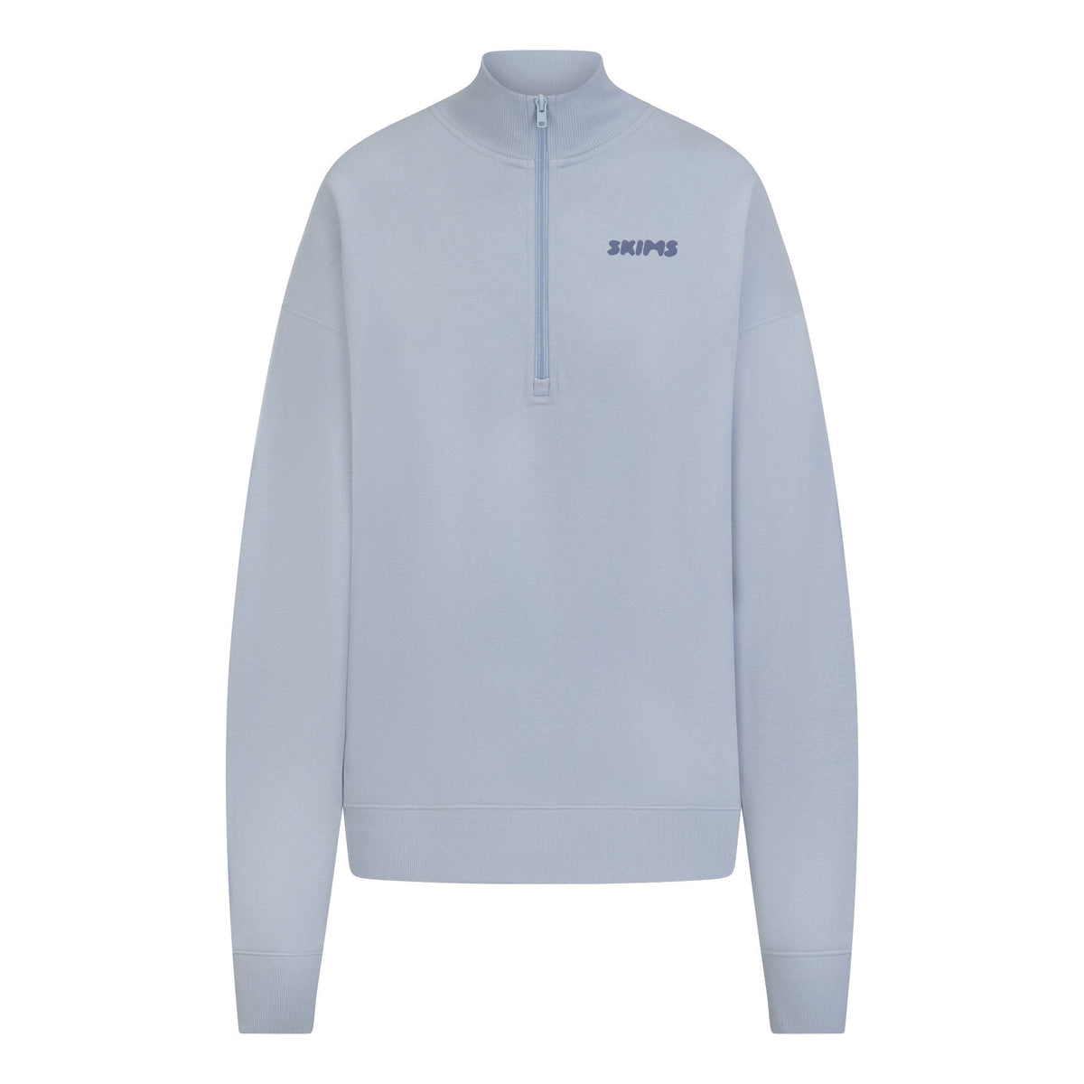 COTTON FLEECE MOCK NECK QUARTER ZIP WITH EMBOSSED LOGO | FOG