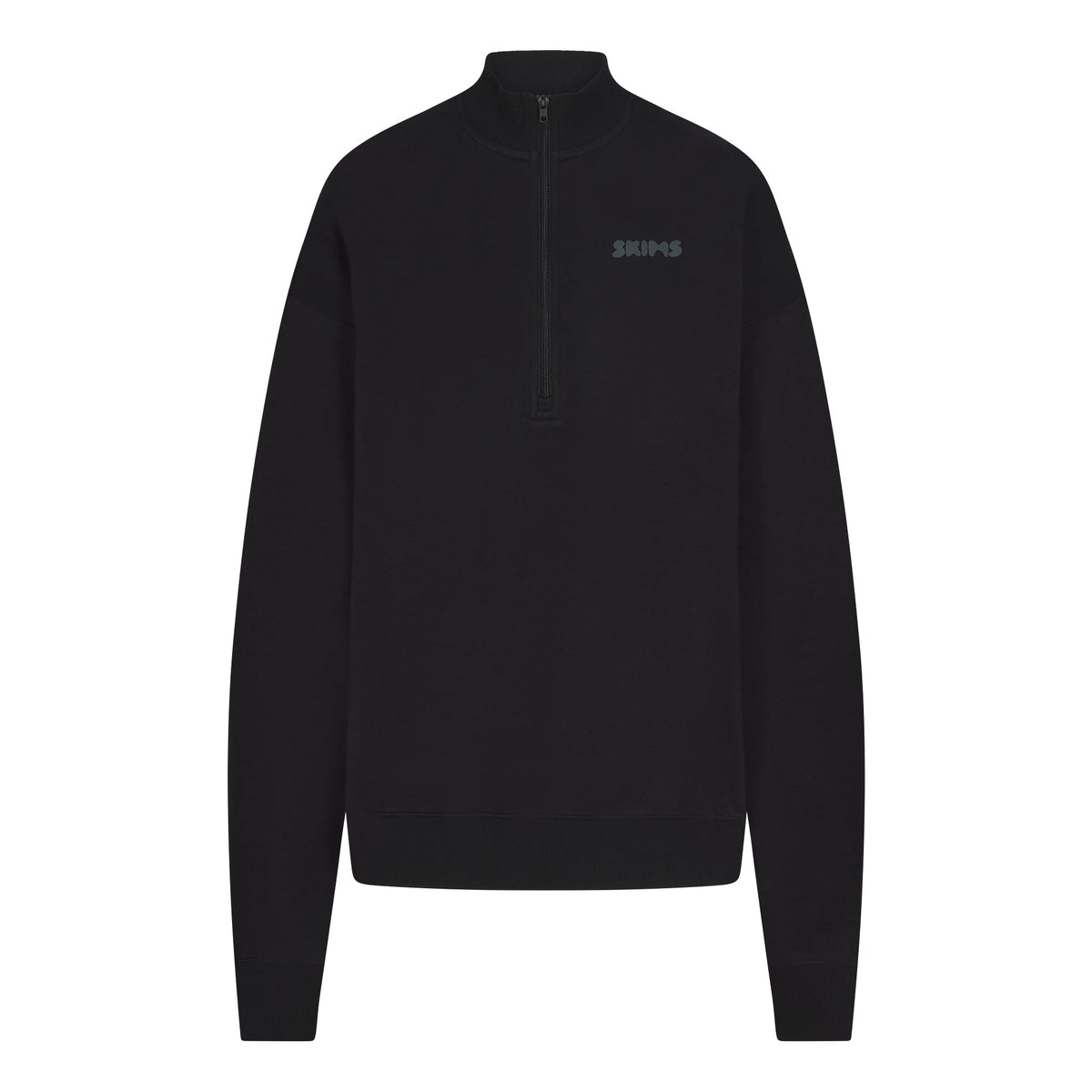 COTTON FLEECE MOCK NECK QUARTER ZIP WITH EMBOSSED LOGO | ONYX