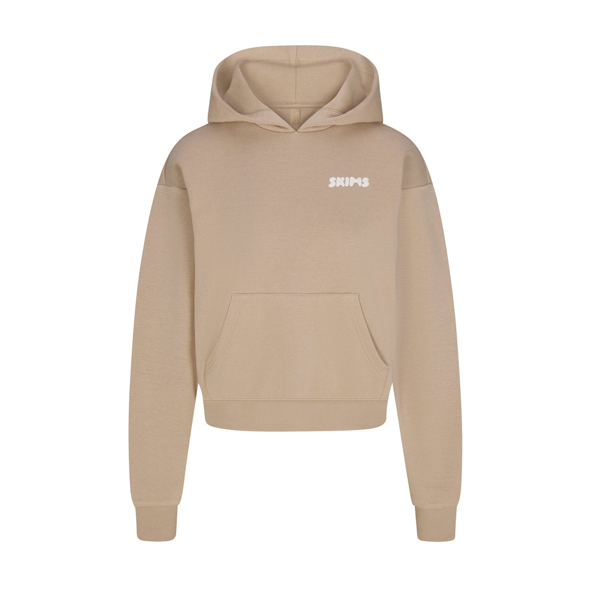 COTTON FLEECE HOODIE WITH EMBOSSED LOGO | LATTE