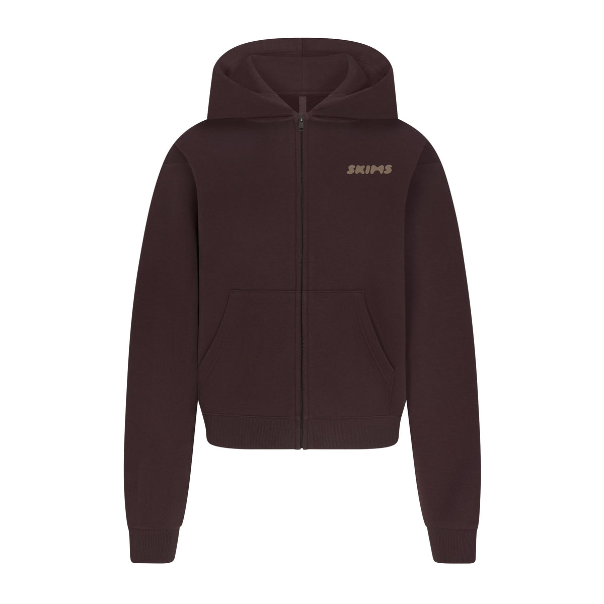 COTTON FLEECE ZIP UP HOODIE WITH EMBOSSED LOGO | ESPRESSO