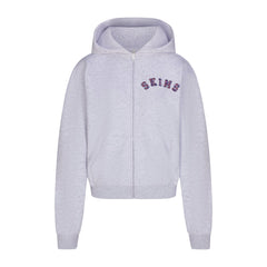 COTTON FLEECE ZIP UP HOODIE | LIGHT HEATHER GREY ARCHED SKIMS PLAID