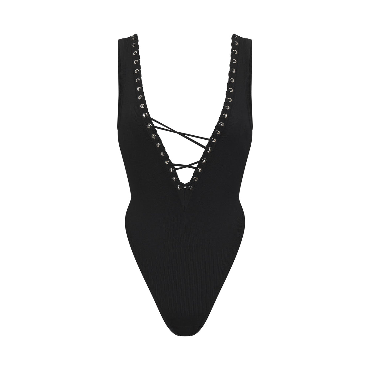 LUDOVIC DE SAINT SERNIN X SKIMS REFINED KNIT DEEP V BODYSUIT | ONYX