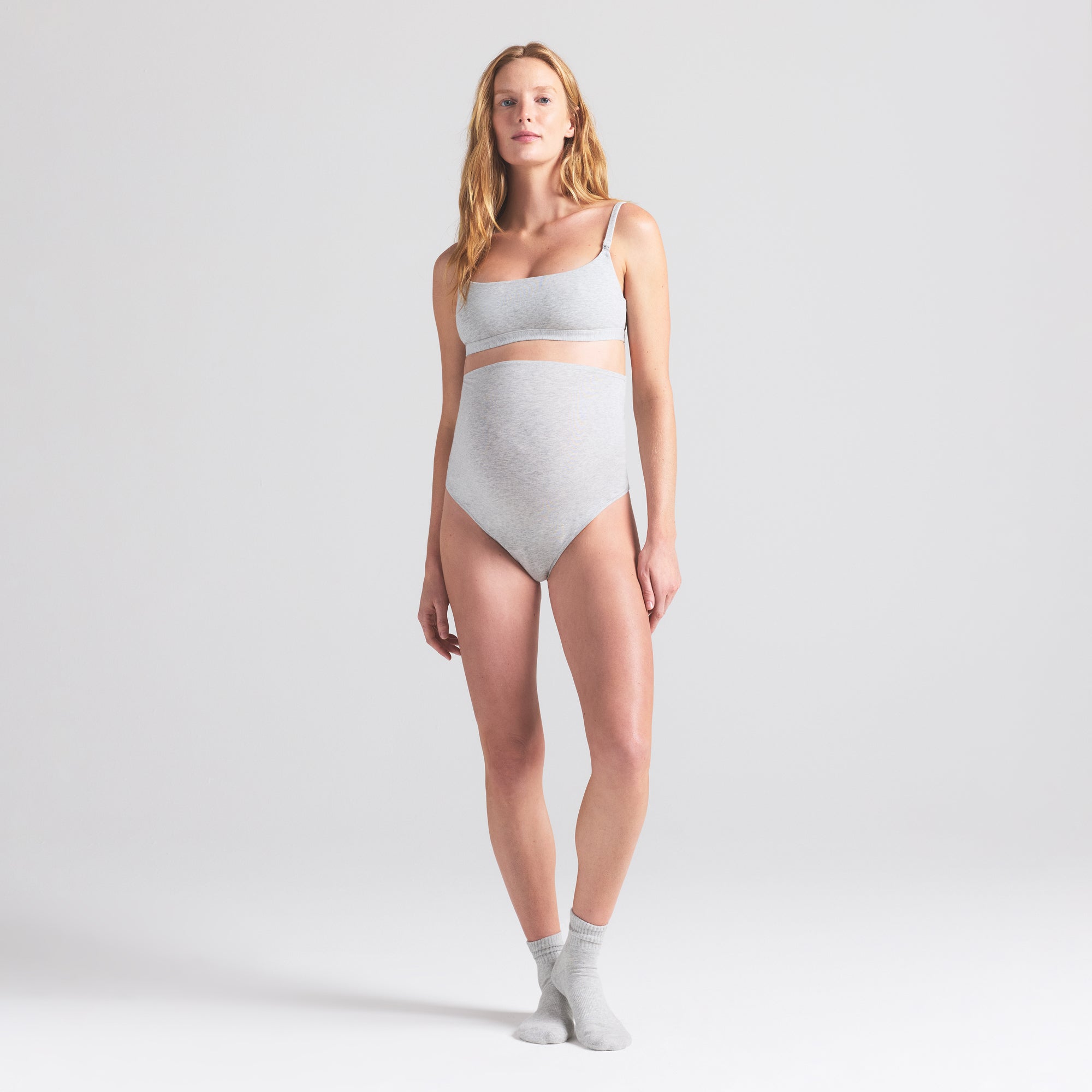COTTON JERSEY MATERNITY NURSING SCOOP BRALETTE | LIGHT HEATHER GREY