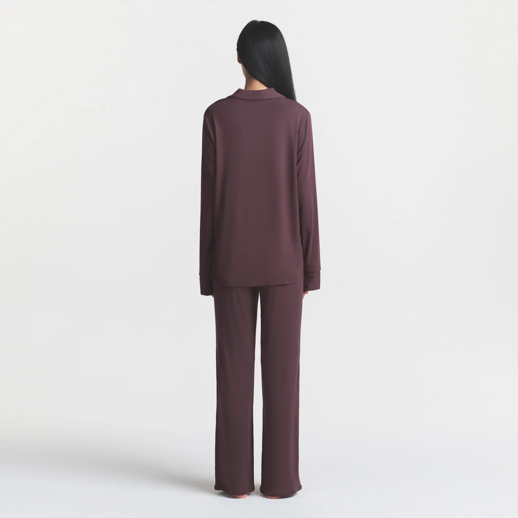 SKIMS SLEEP LONG SLEEVE BUTTON UP SET | RAISIN