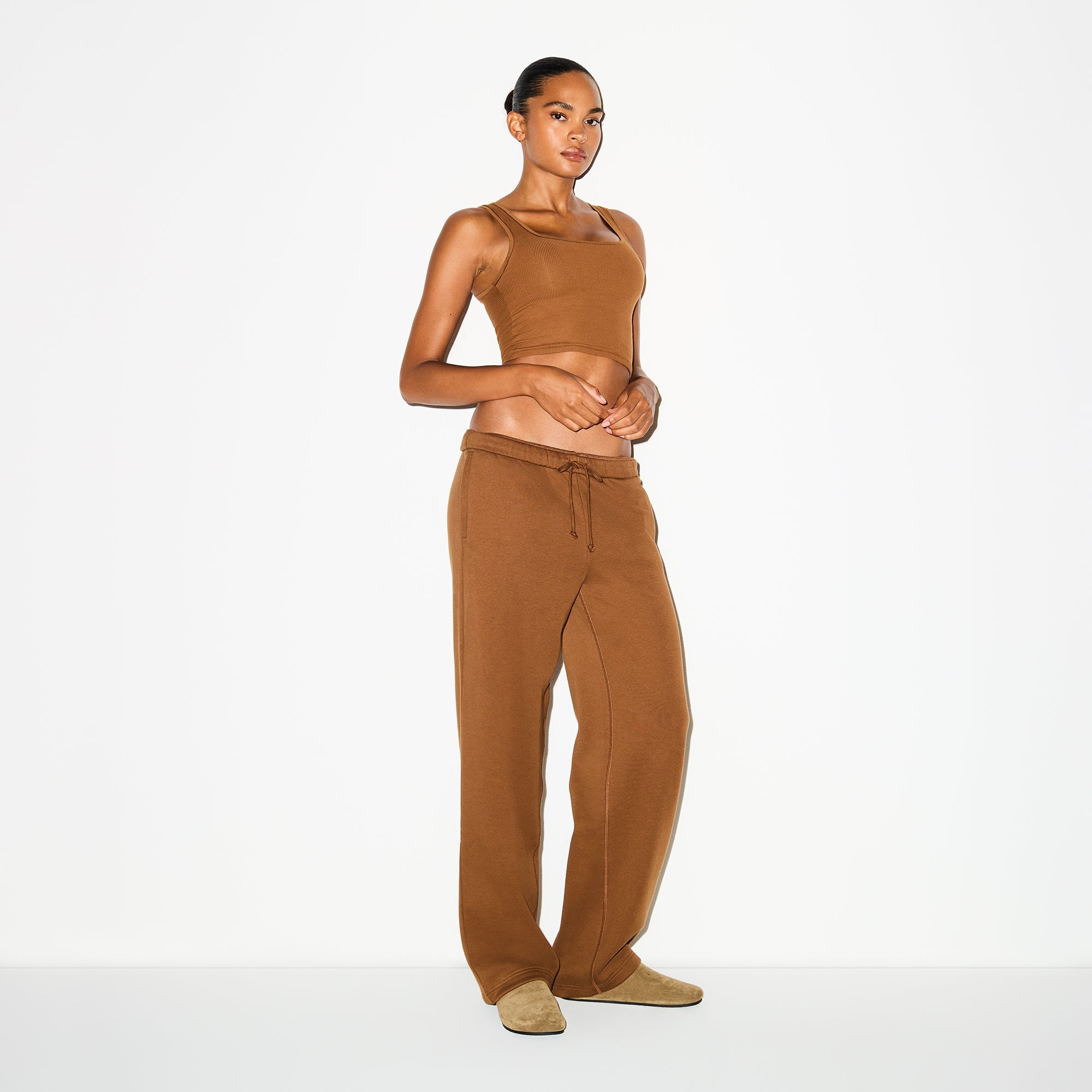 COTTON FLEECE STRAIGHT LEG PANT | BISON