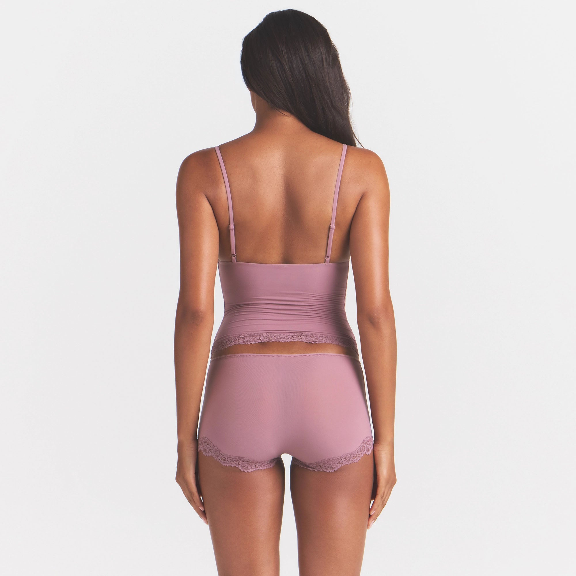 FITS EVERYBODY LACE TRIANGLE CAMI AND BOY SHORT SET | MUTED MAUVE