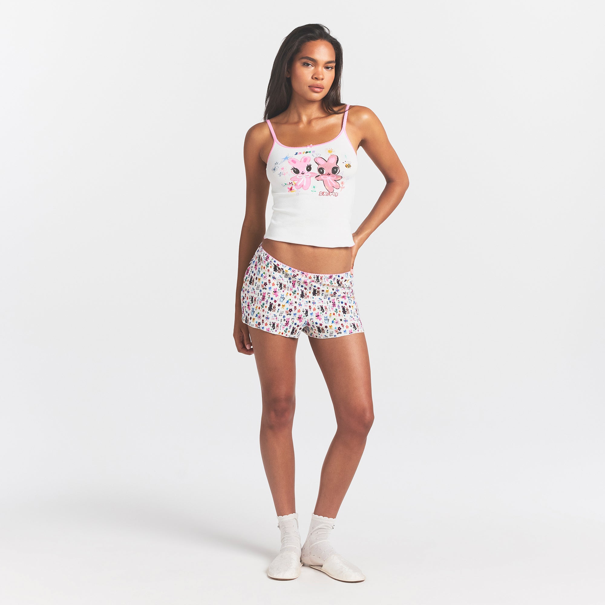 LOGO POINTELLE CAMI AND SHORT SET | MARBLE HAPPY BUNNIES
