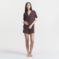 SKIMS SLEEP SHORT SLEEVE BUTTON UP SET | RAISIN