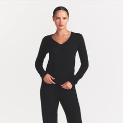AIRY CASHMERE V-NECK PULLOVER | ONYX