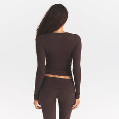 COTTON RIB ZIP UP TOP | ESPRESSO