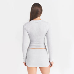 COTTON RIB ZIP UP TOP | LIGHT HEATHER GREY