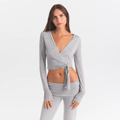 ESSENTIAL KNIT WRAP SWEATER | MID HEATHER GREY
