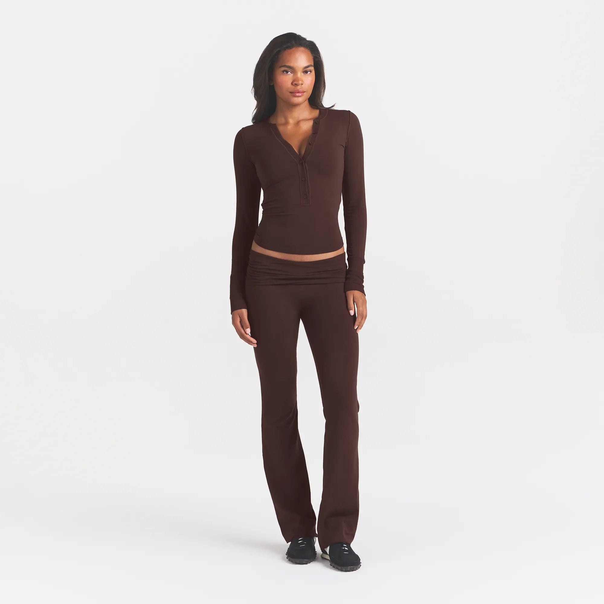 COTTON JERSEY HENLEY LONG SLEEVE | ESPRESSO