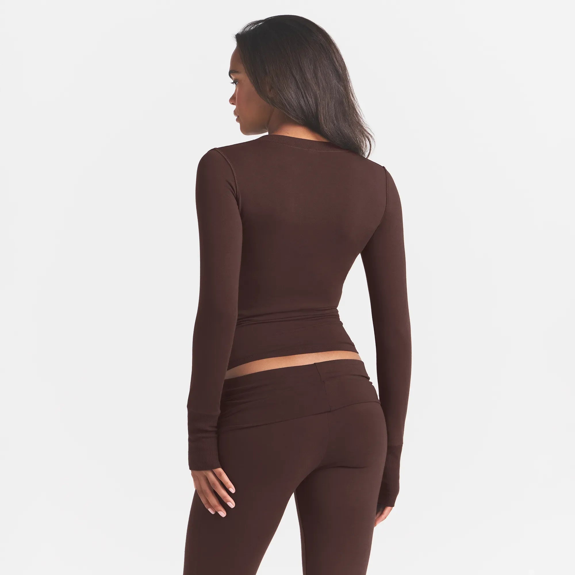 COTTON JERSEY HENLEY LONG SLEEVE | ESPRESSO