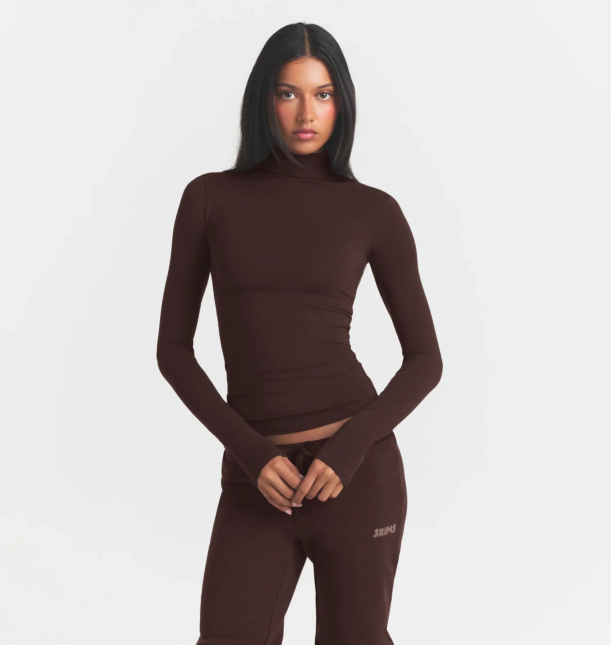 COTTON JERSEY TURTLENECK LONG SLEEVE | ESPRESSO