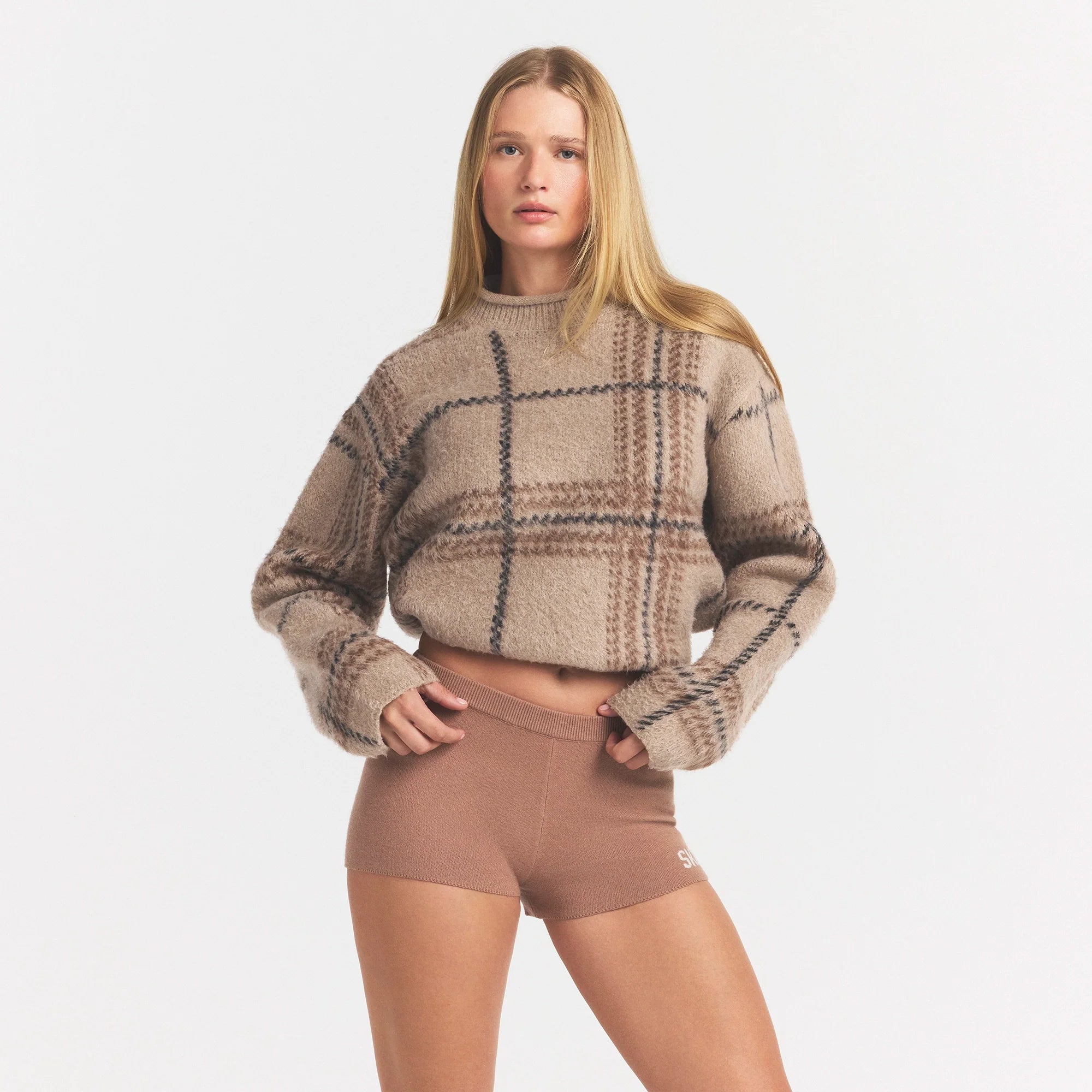 TEXTURED KNIT BRUSHED BOXY PULLOVER | NEUTRALS BIG HOLLY PLAID