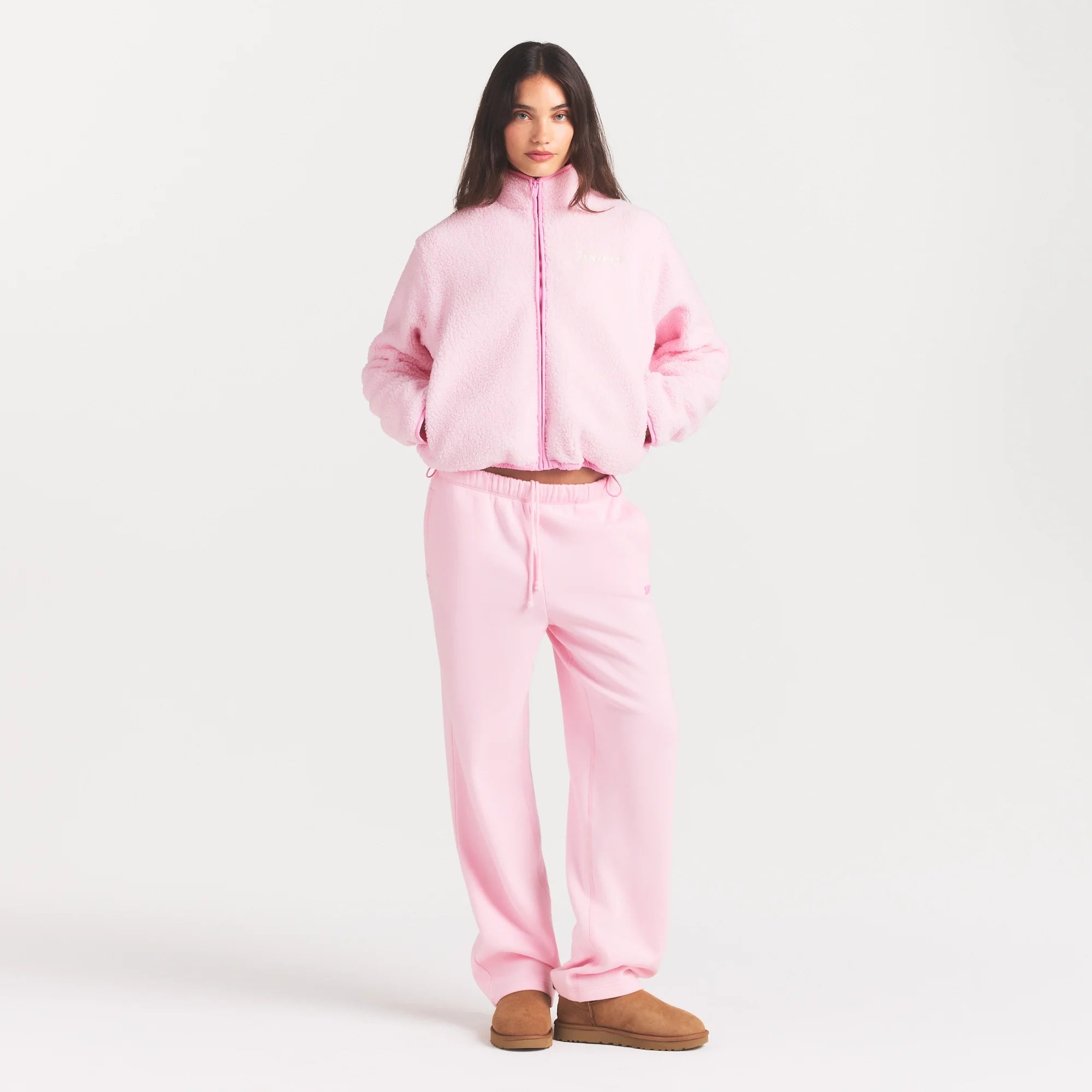 TEDDY BOXY ZIP UP JACKET | CHERRY BLOSSOM
