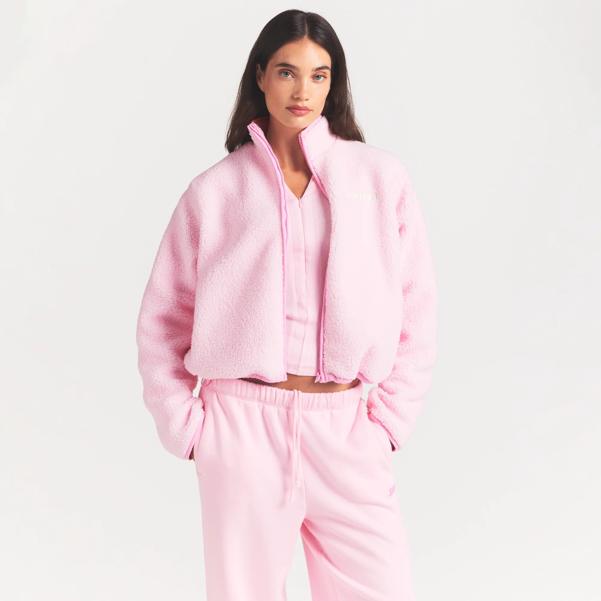 TEDDY BOXY ZIP UP JACKET | CHERRY BLOSSOM