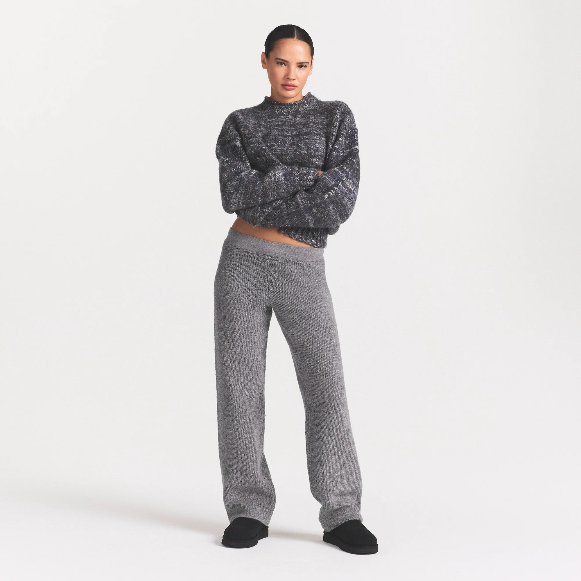 TEXTURED KNIT BRUSHED OVERSIZED PULLOVER | LAGOON HEATHER