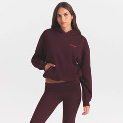 COTTON FLEECE HOODIE WITH EMBOSSED LOGO | CURRANT