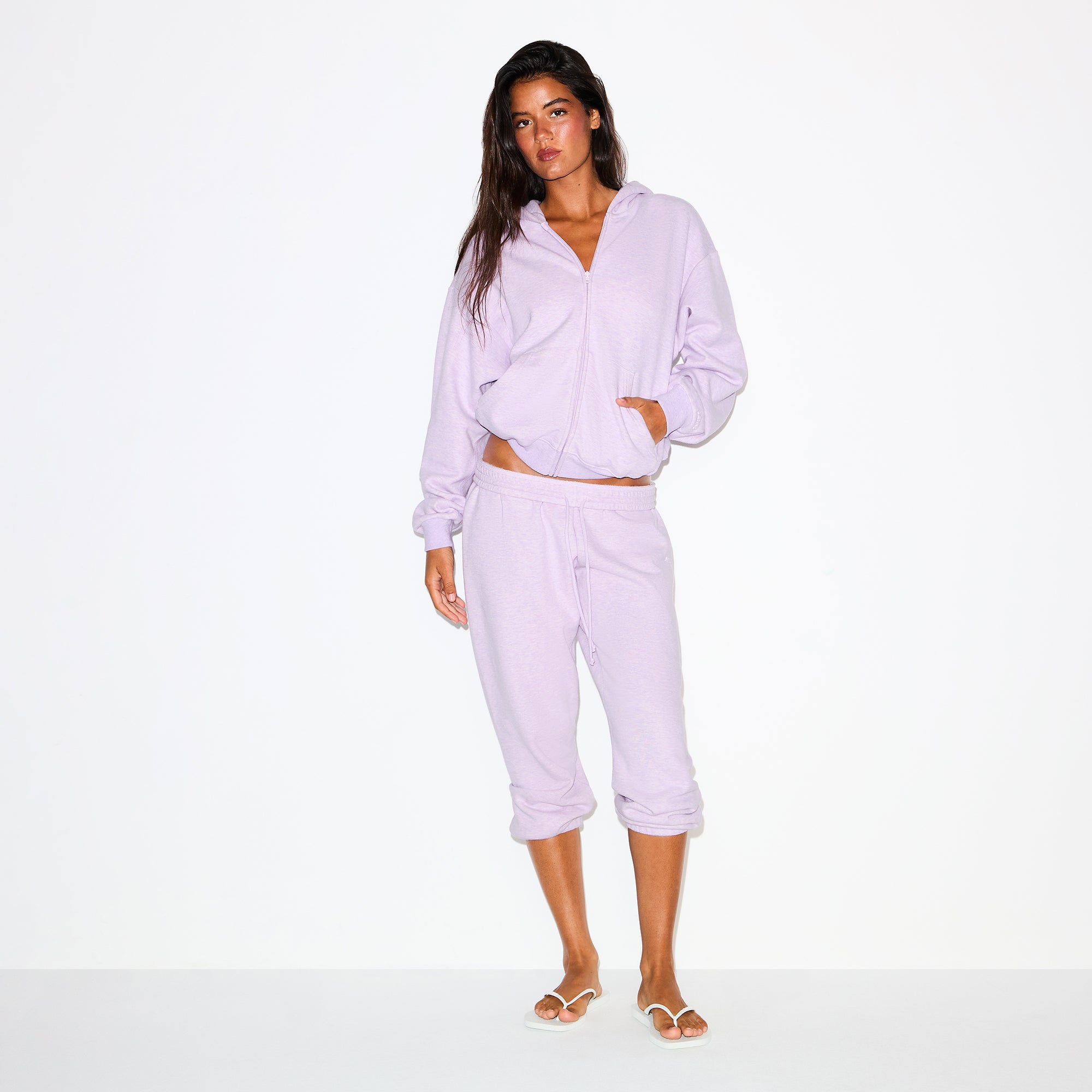 COTTON FLEECE ZIP UP HOODIE | PURPLE HEATHER