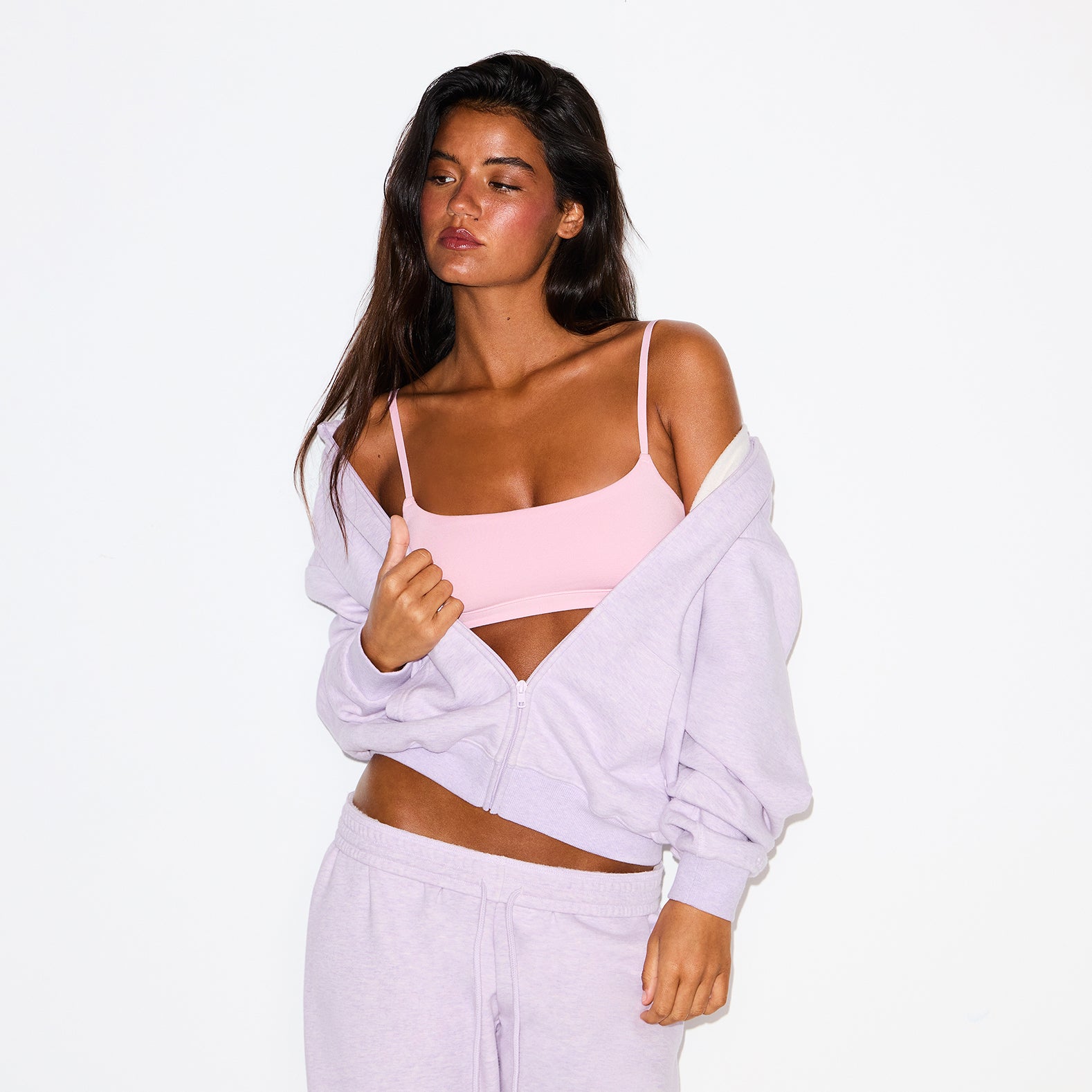 COTTON FLEECE ZIP UP HOODIE | PURPLE HEATHER