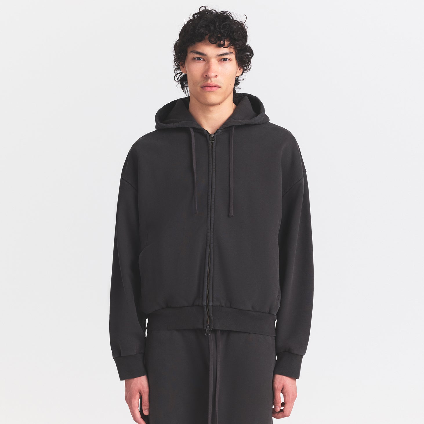 HEAVYWEIGHT FLEECE MENS ZIP UP HOODIE | WASHED ONYX